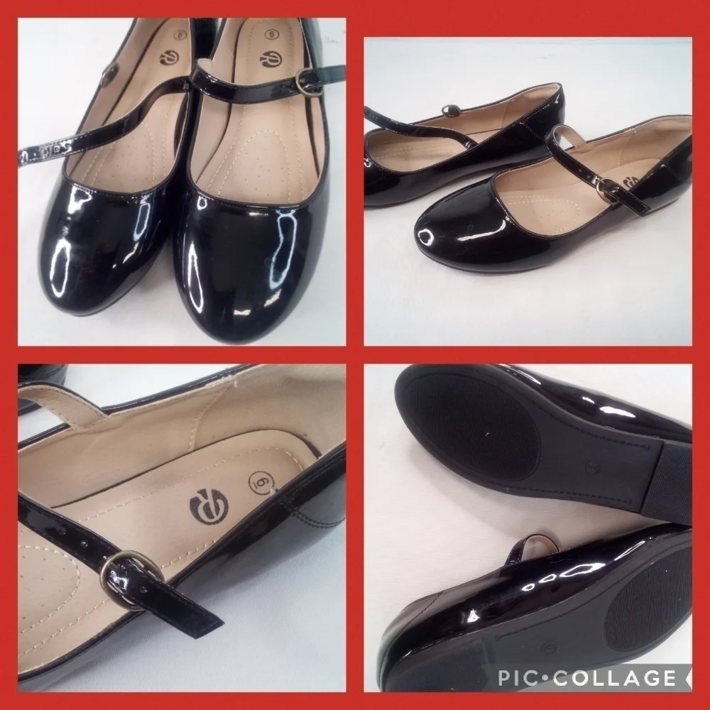 Girls black patent leather shoes.